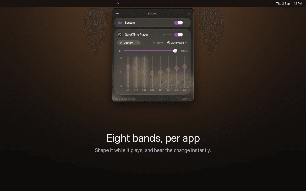 The 8-band equalizer and presets for one playing app.