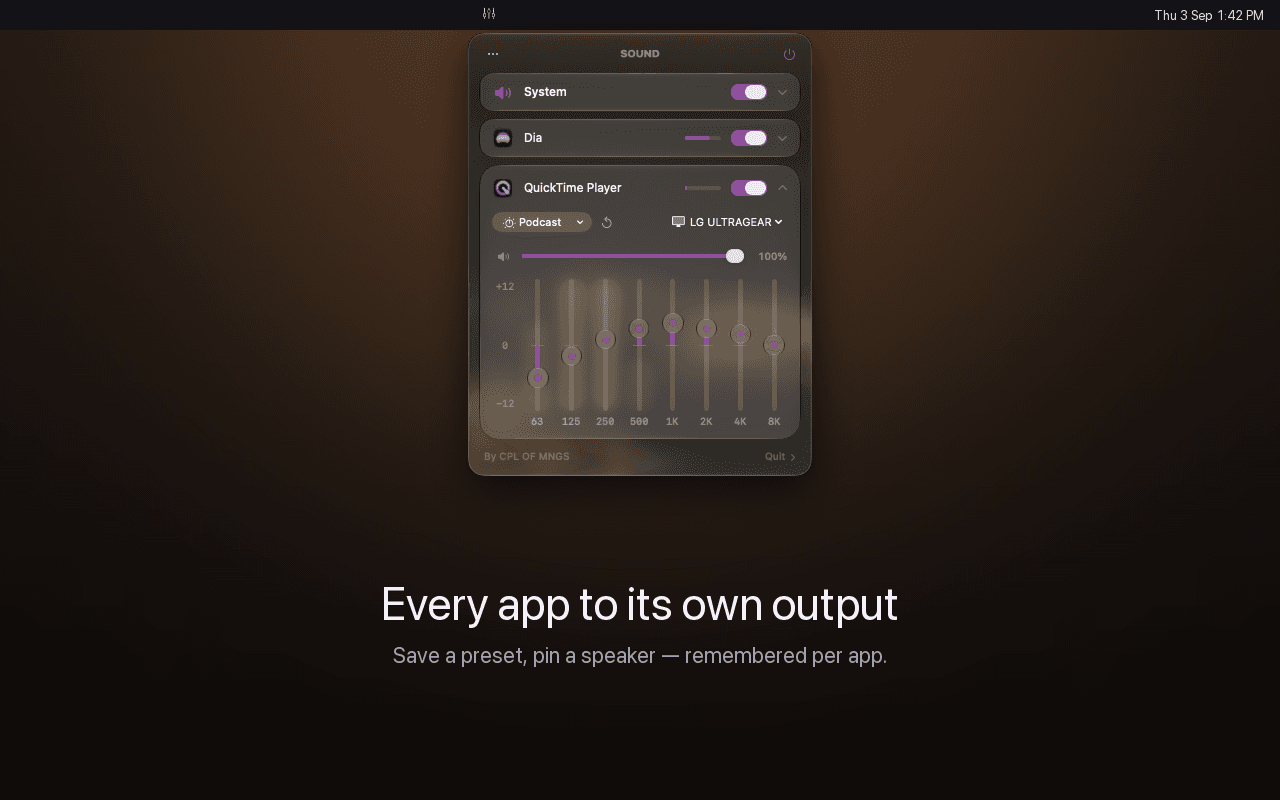 Choosing a different speaker or output for one app.