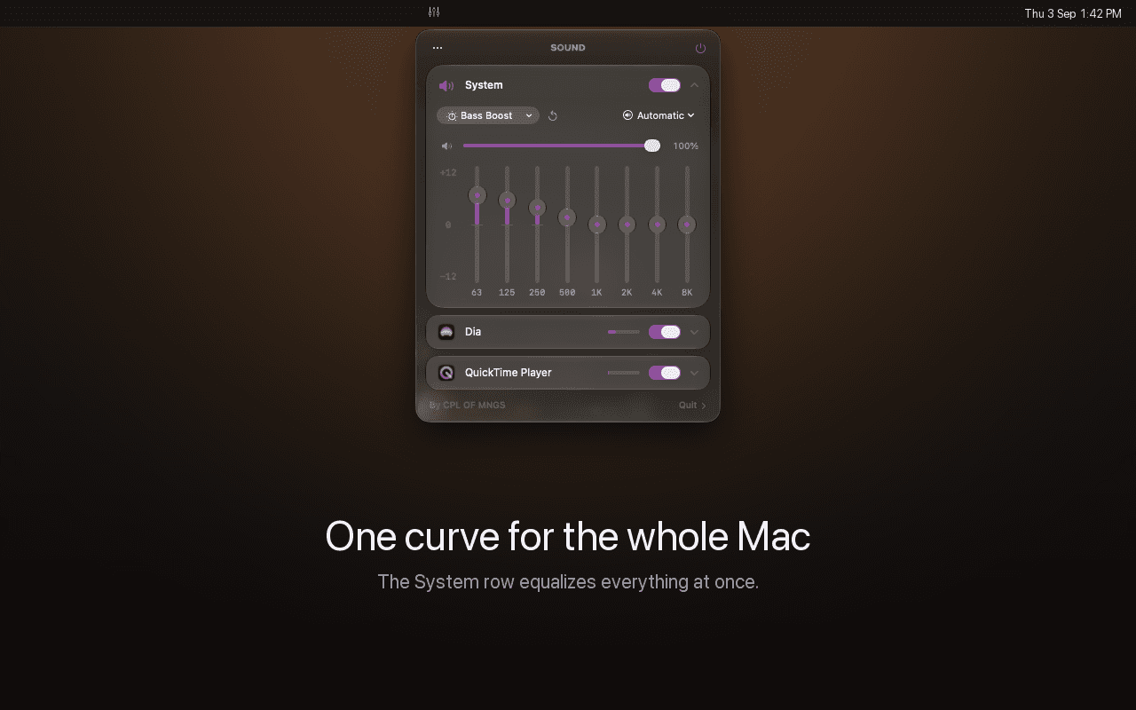 The System row alongside individual app controls.