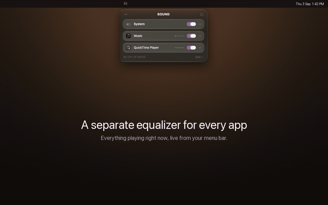 SOUND showing separate controls for active audio apps.