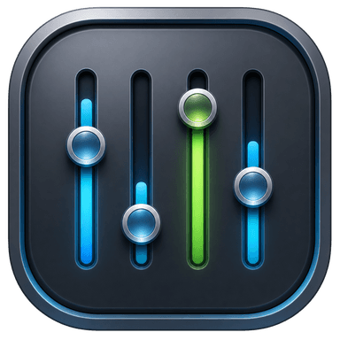 SOUND app icon — dark equalizer sliders with blue and green accents